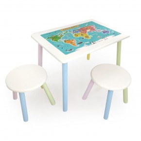 Детский комплект стол и два табурета круглых с накладкой Детский мир (Белый, Белый, Цветной) в Перми - perm.mebel-74.com | фото
