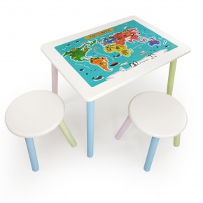 Детский комплект стол и два табурета круглых с накладкой Детский мир (Белый, Белый, Цветной) в Перми - perm.mebel-74.com | фото