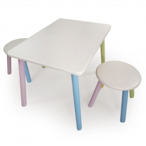 Детский комплект стол и два табурета круглых с накладкой Космос  (Белый, Белый, Цветной) в Перми - perm.mebel-74.com | фото