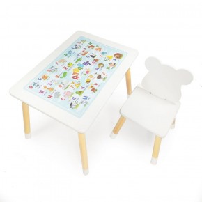 Комплект детской мебели стол и стул Мишутка с накладкой Алфавит (Белый/Белый/Береза) в Перми - perm.mebel-74.com | фото