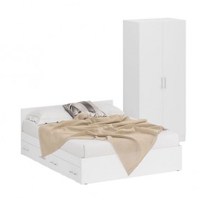 Кровать с ящиками 1600 + Шкаф 2-х створчатый Стандарт, цвет белый, ШхГхВ 163,5х203,5х70 + 90х52х200 см., сп.м. 1600х2000 мм., б/м, основание есть в Перми - perm.mebel-74.com | фото
