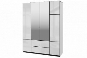 Шкаф 4-х дверный Палермо 02 с ящиками и зеркалом Белый гладкий шелк/Черный гладкий шелк в Перми - perm.mebel-74.com | фото
