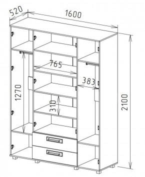 Шкаф 4-х дверный с ящиками М-1 Серия Вега в Перми - perm.mebel-74.com | фото