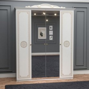 Шкаф 4-х дверный с зеркалами (12.244) Грация (белый/золото) в Перми - perm.mebel-74.com | фото