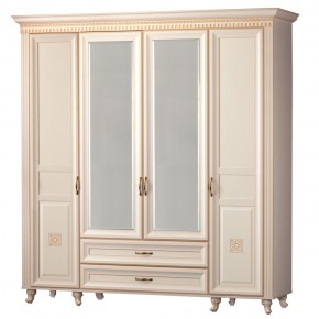 Шкаф для одежды 4-дверный с зеркалом №493 Марлен кремовый белый в Перми - perm.mebel-74.com | фото