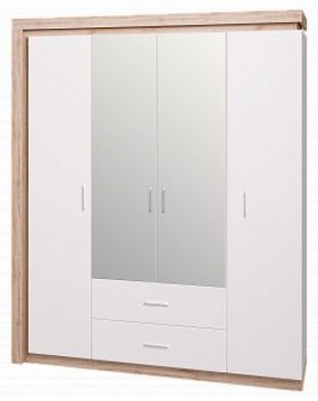 Шкаф для одежды с ящиками 4-х створчатый с зеркалом Люмен 16 в Перми - perm.mebel-74.com | фото